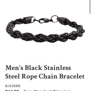 Men's Black Stainless Steel Rope Chain Bracelet